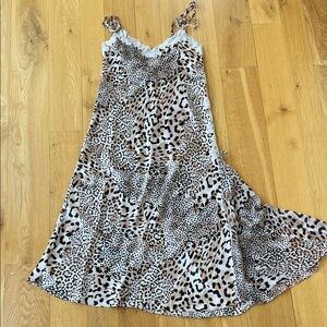 Oscar De La Renta Leopard Print Slip Nightie with Lace Trim, M